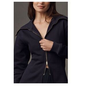 Anthropologie Maeve Long Sleeve Zip Front Top Blue Zip-Up Jacket Sz SP NWT